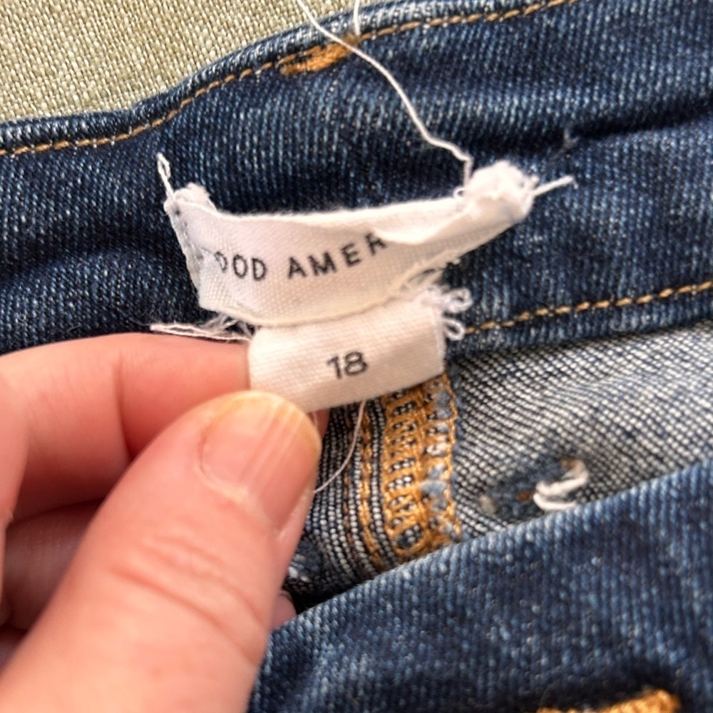 Good American Good Legs Jeans Blue 866 Dark Wash Raw Hem Size 18 EUC - Picture 6 of 12